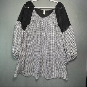 Dee Couture Houndstooth Tunic Top Lace Shoulder Size L